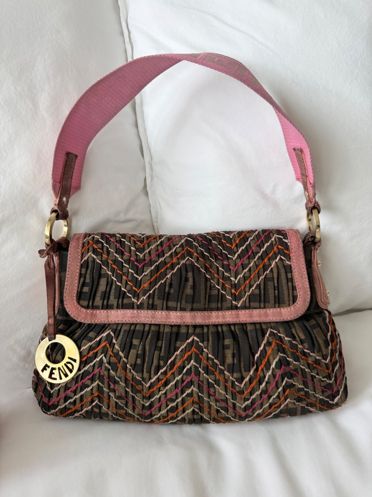 Fendi Zucca Monogram Embroidered Shoulder Bag