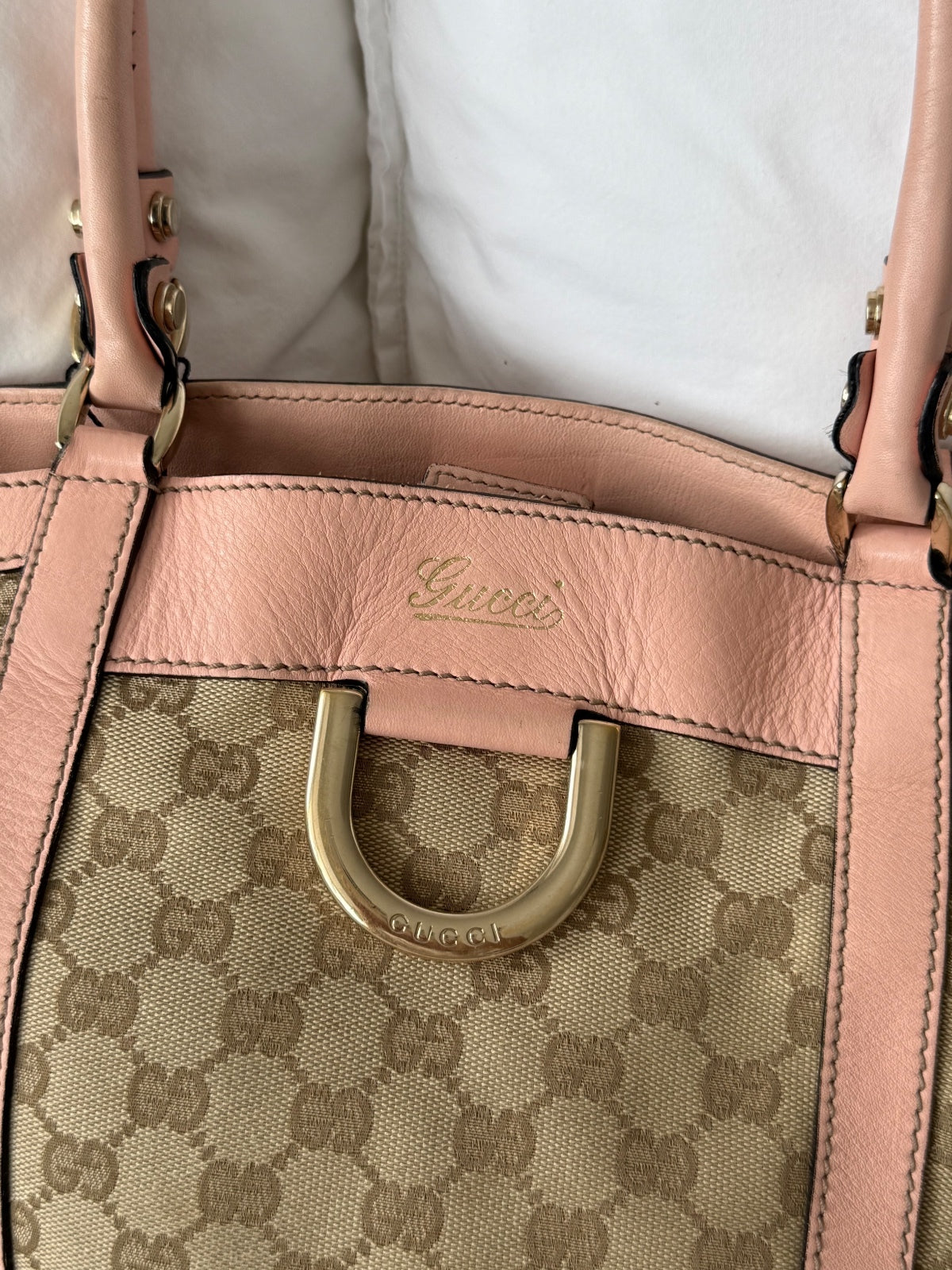 Gucci Pink GG Monogram D-Ring Bucket Bag