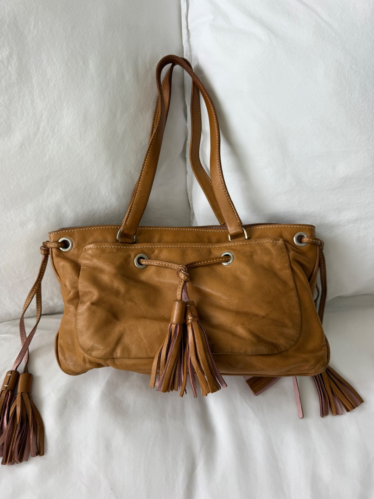 Prada Brown Leather Tassel Shoulder Bag