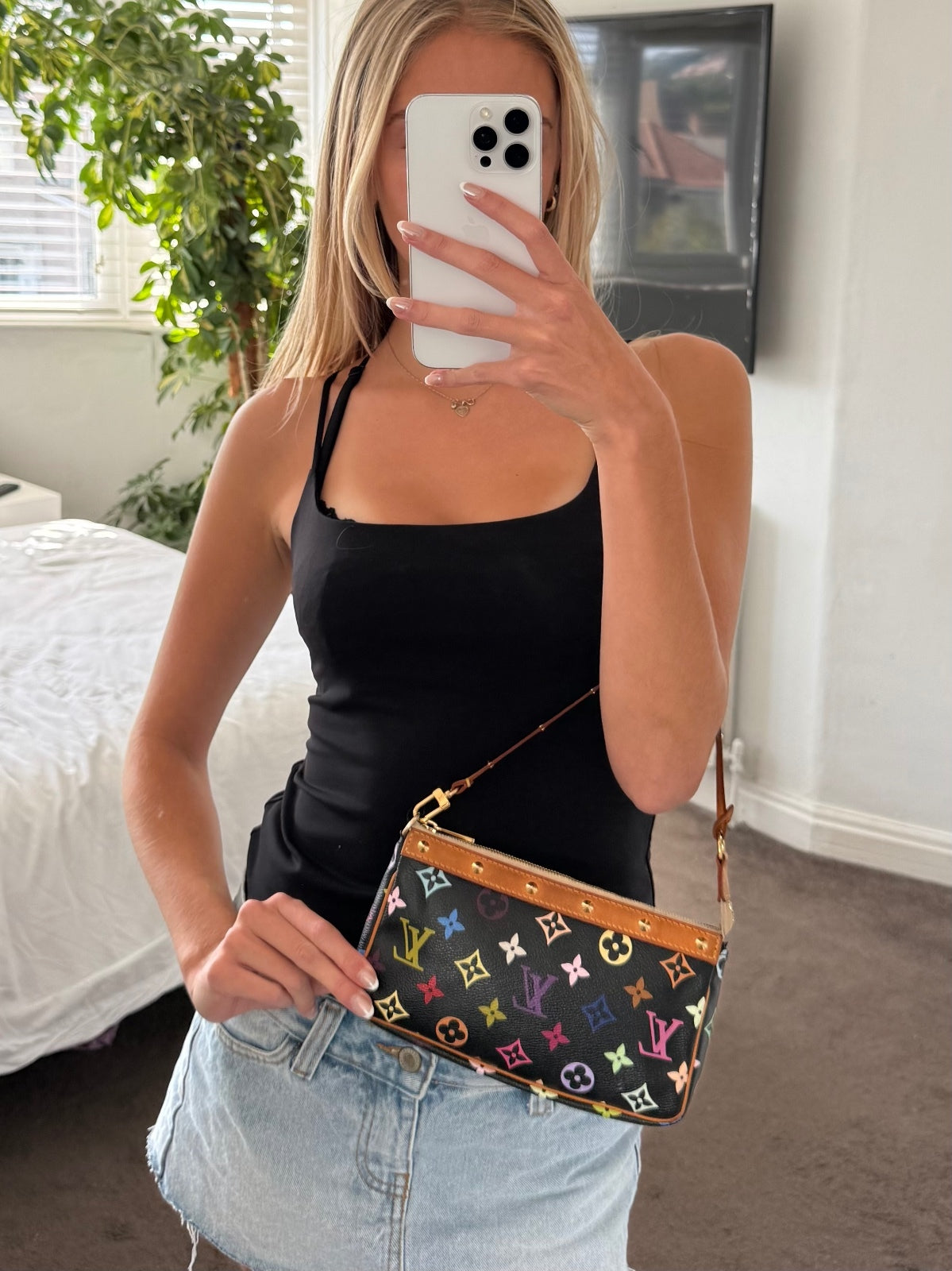 Louis Vuitton x Takashi Murakami Black Monogram Multicolore Pochette Bag