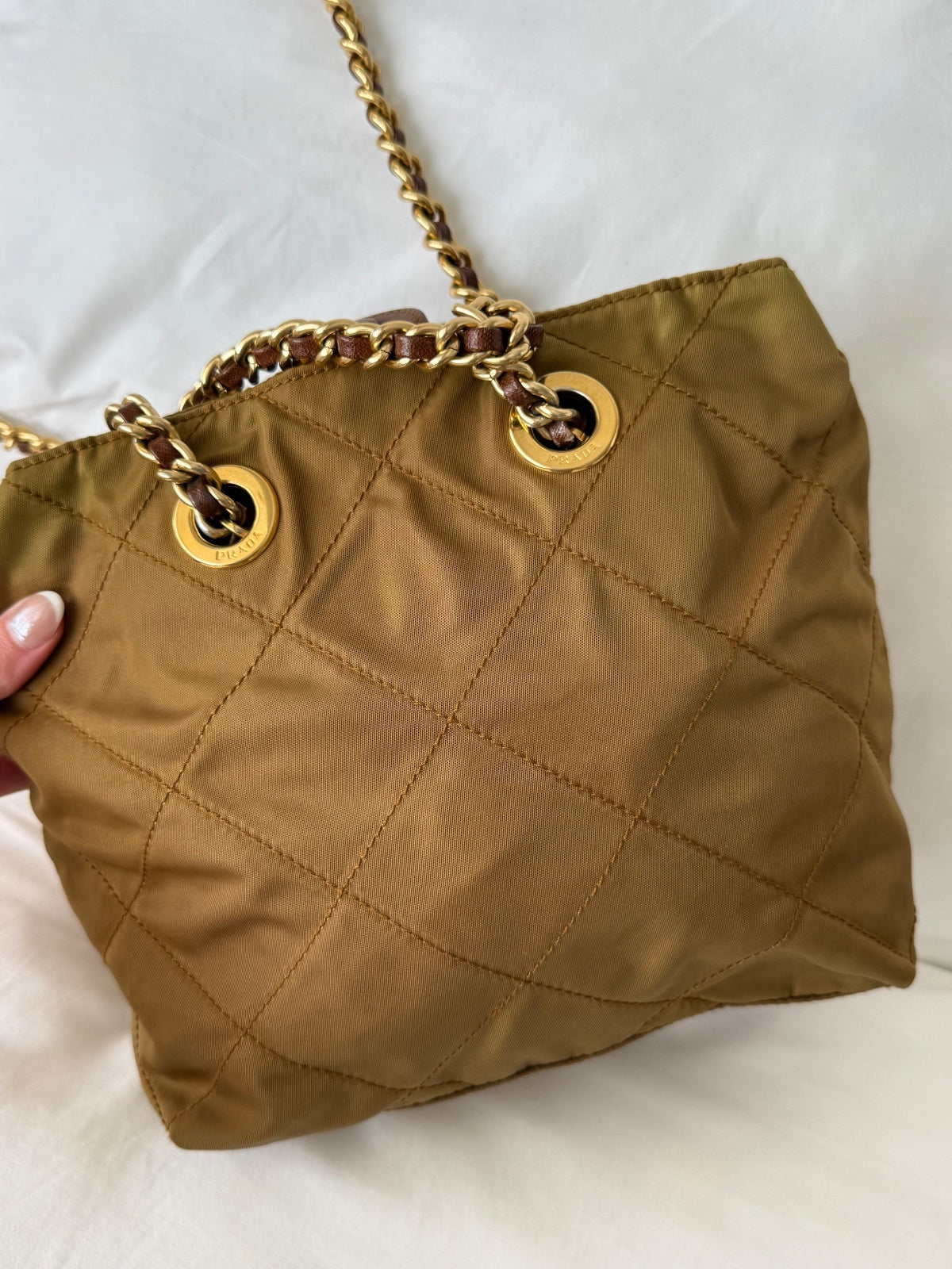 Vintage Prada Olive Green Quilted Nylon crossbody Bag