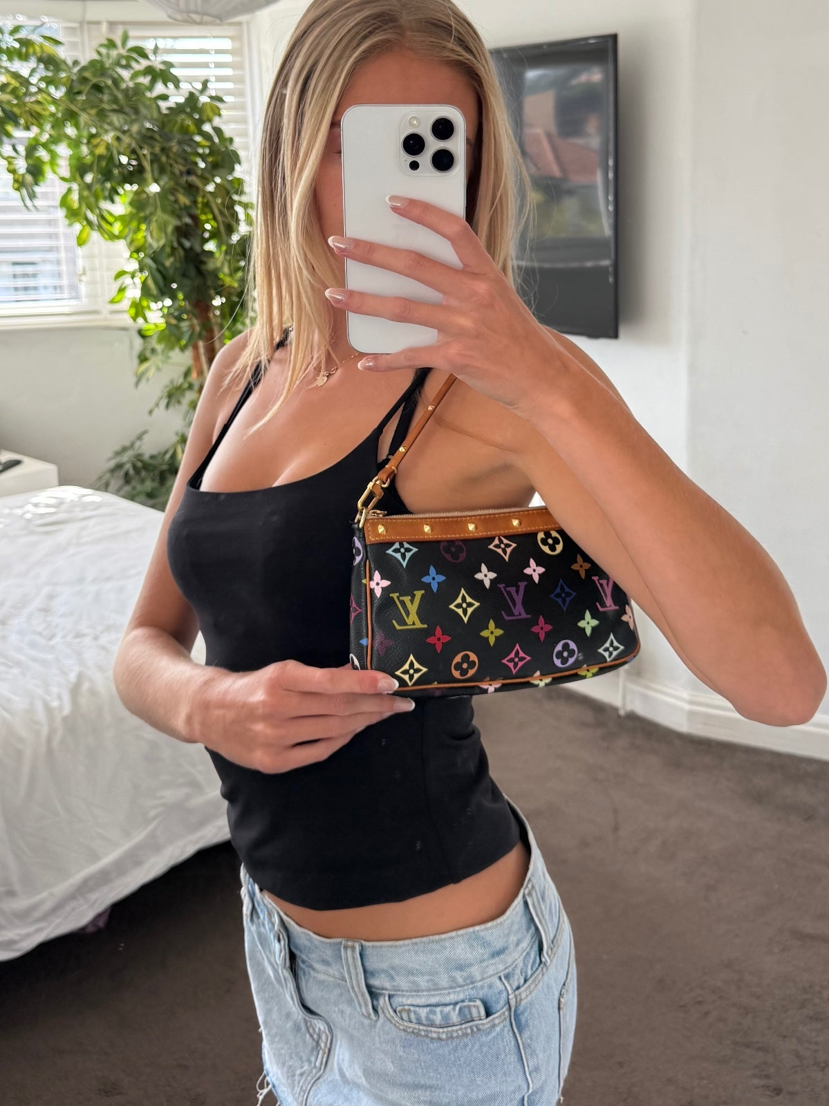 Louis Vuitton x Takashi Murakami Black Monogram Multicolore Pochette Bag