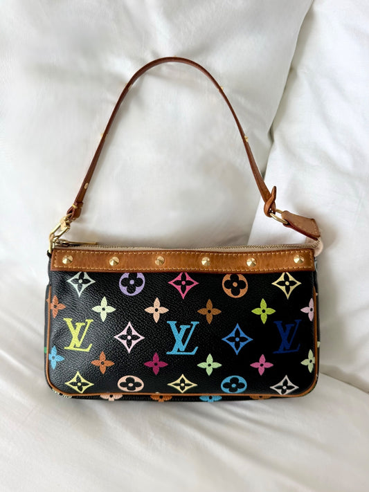 Louis Vuitton x Takashi Murakami Black Monogram Multicolore Pochette Bag
