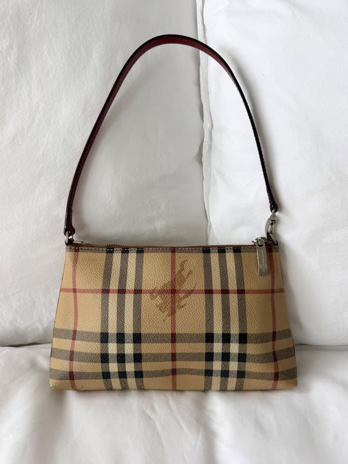 Burberry Nova Check Burgundy Leather Pochette Bag