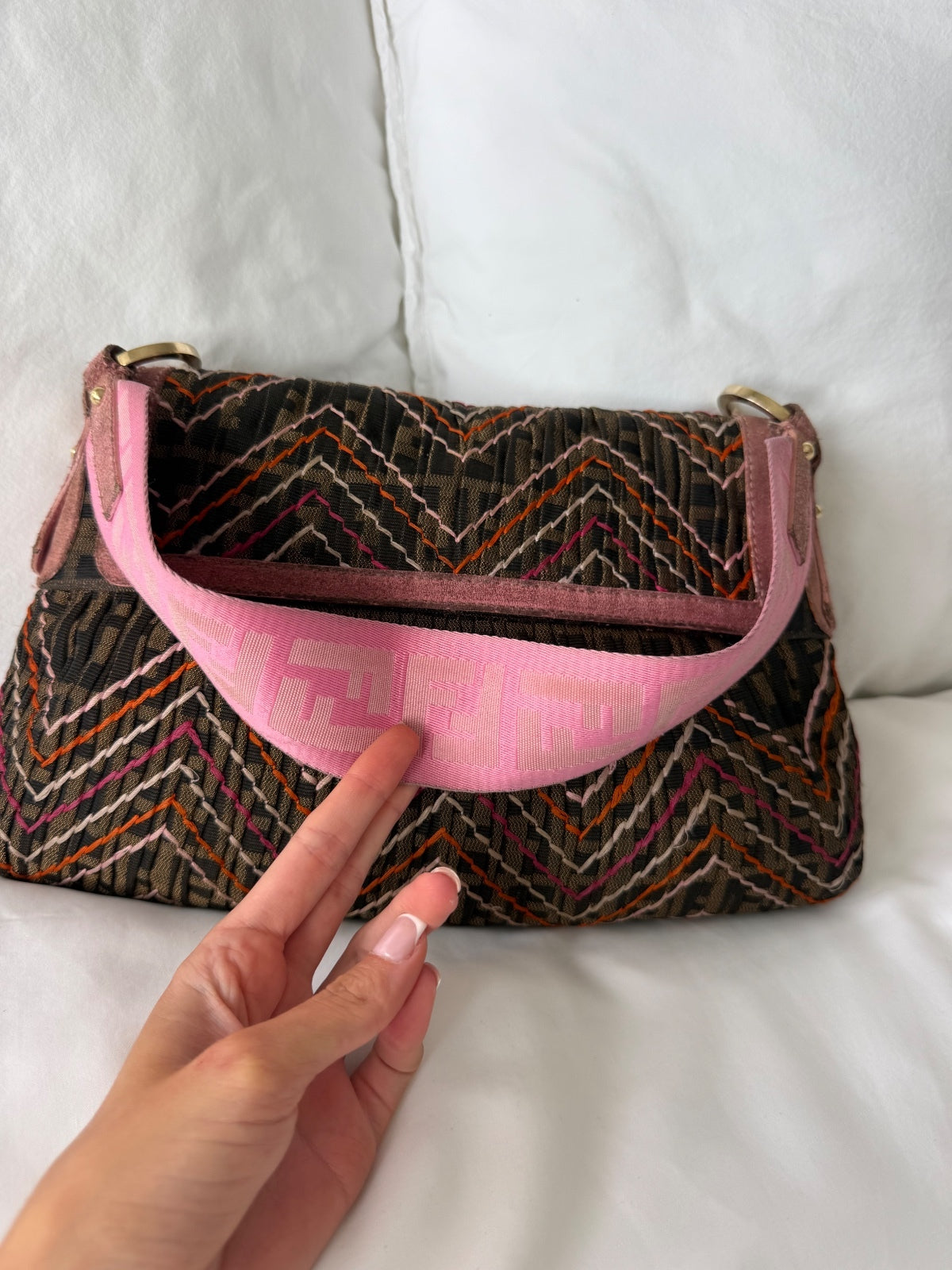 Fendi Zucca Monogram Embroidered Shoulder Bag