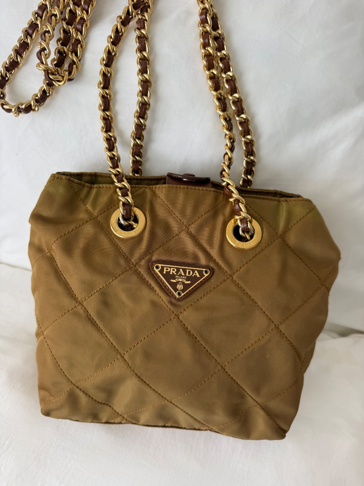Vintage Prada Olive Green Quilted Nylon crossbody Bag