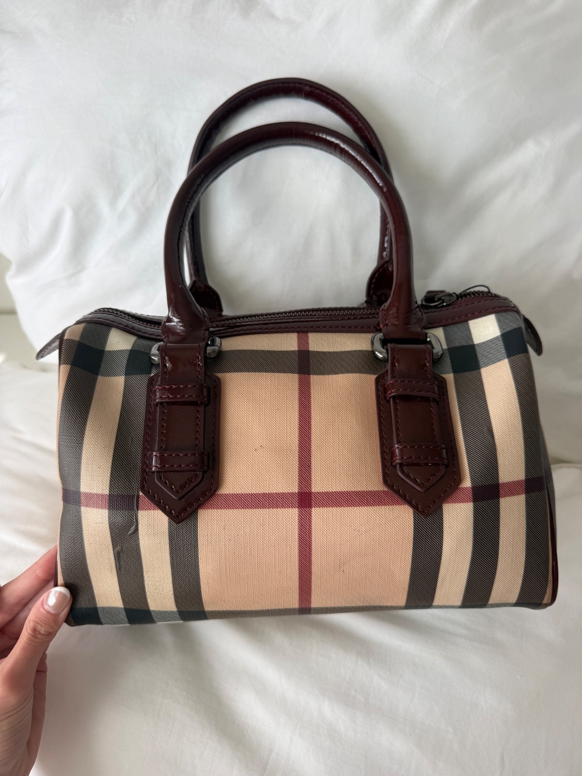 Burberry Berry Patent Nova Check Chester Bowling Bag
