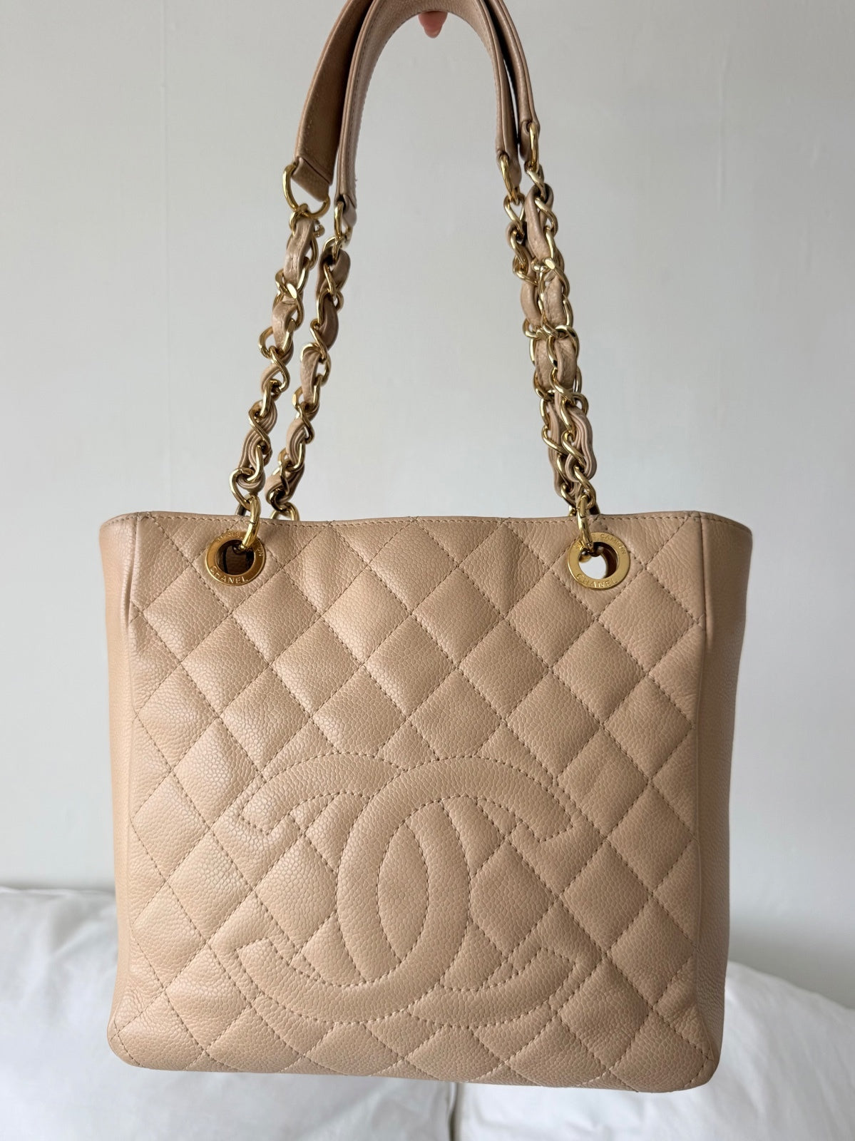 Chanel Beige Caviar Leather Petite Shopping Tote