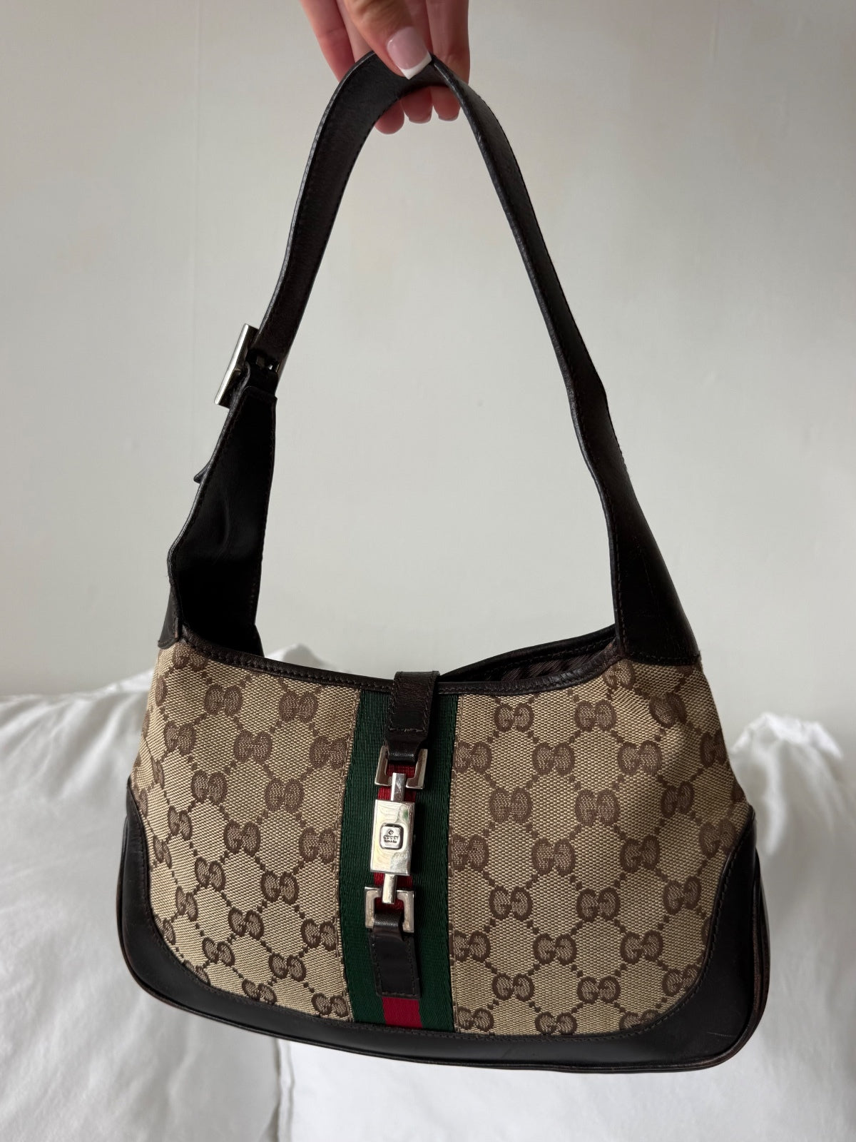 Gucci GG Monogram Web Stripe Jackie Shoulder Bag