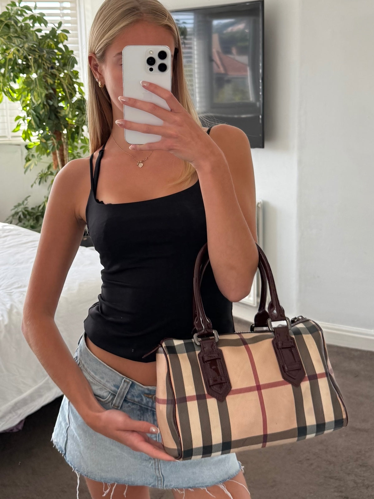 Burberry Berry Patent Nova Check Chester Bowling Bag