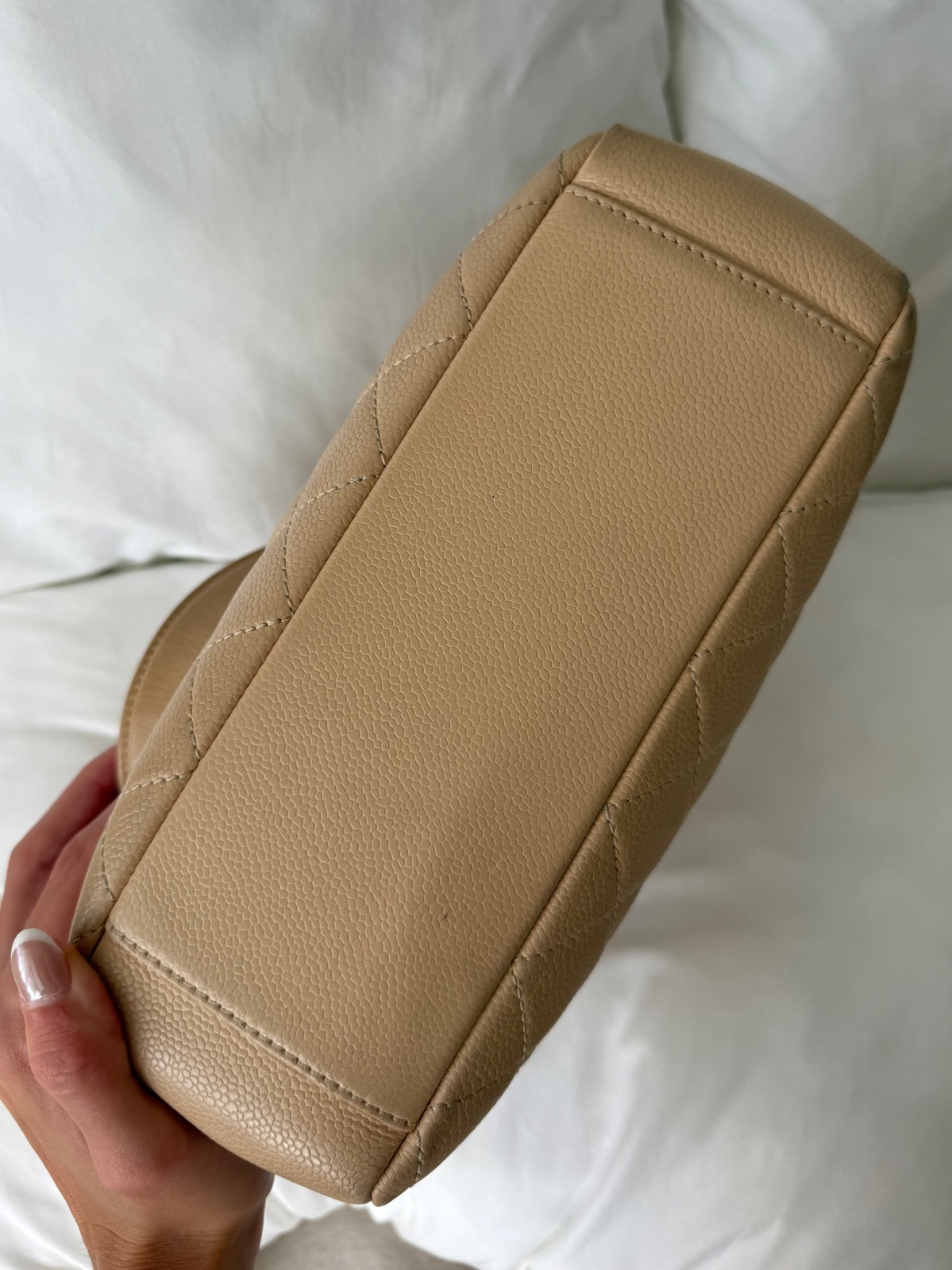 Chanel Beige Caviar Leather Petite Shopping Tote