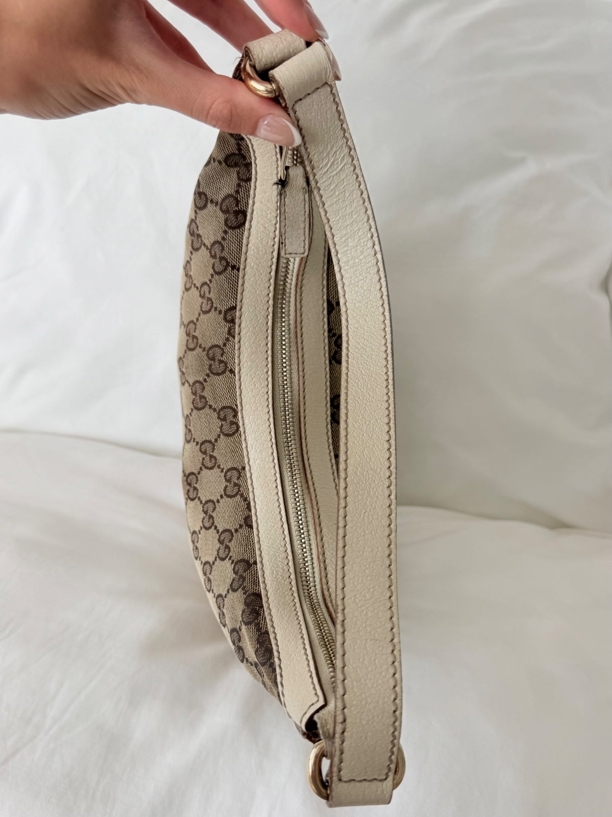 Gucci Ivory Small Monogram Canvas Hobo Bag