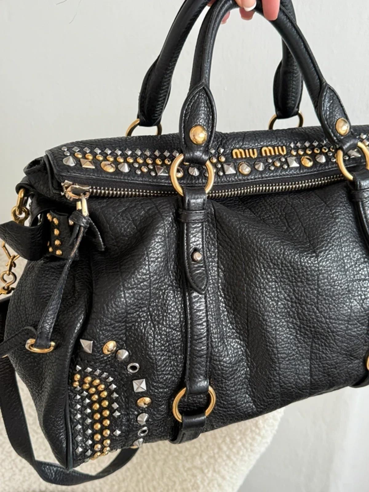 Miu Miu Vitello Lux Studded Bow Bag