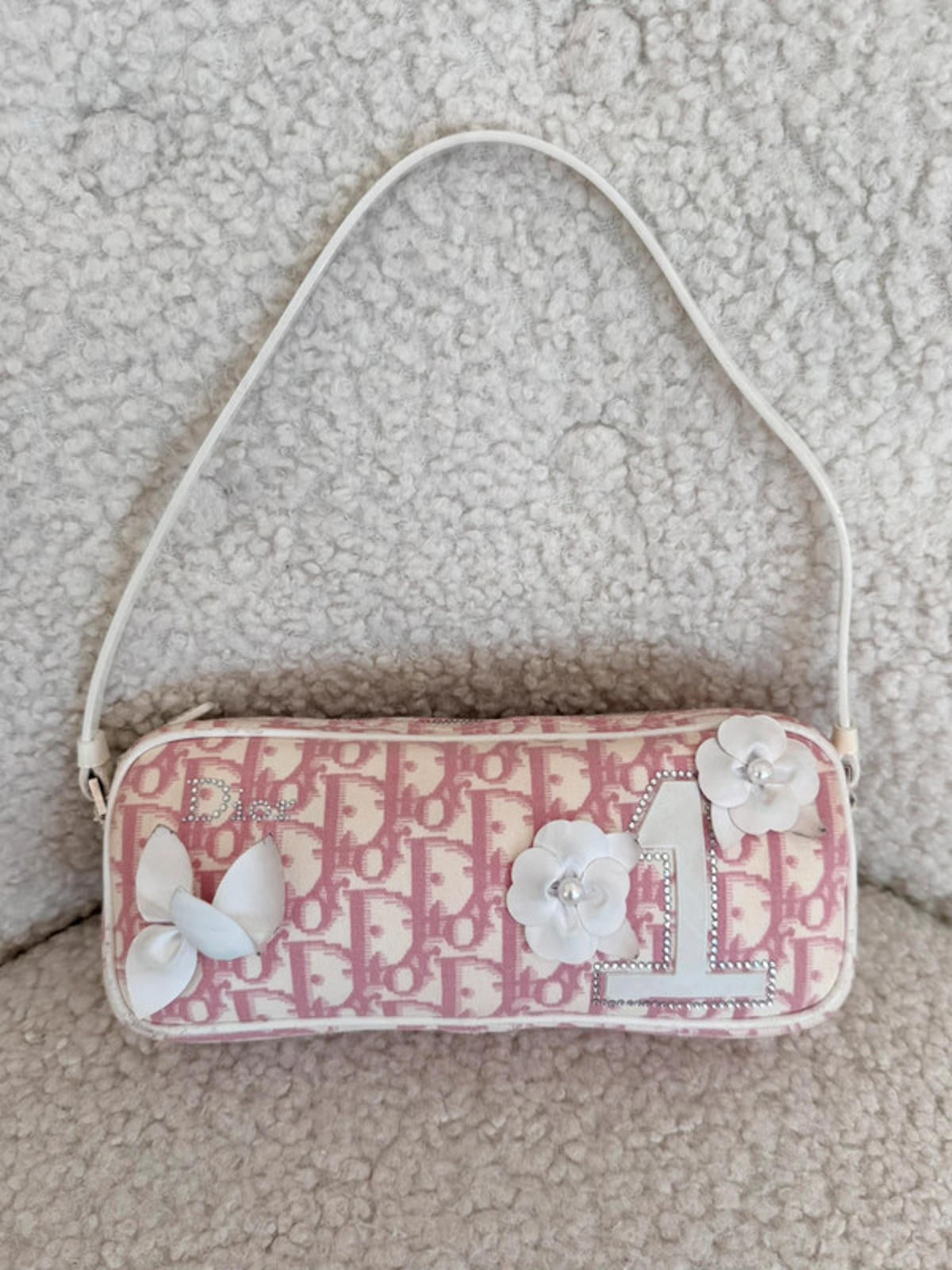Christian Dior pink & white Oblique canvas mini Pochette shoulder bag with floral