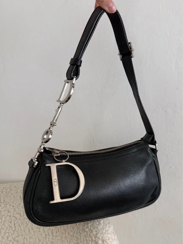Christian Dior black leather Diorissimo shoulder bag