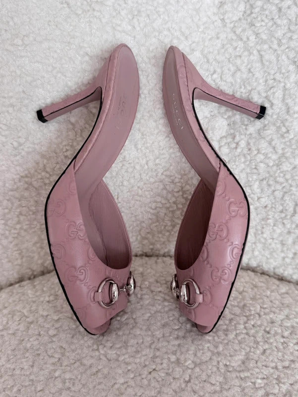 gucci pink guccissima horsebit leather mule heels