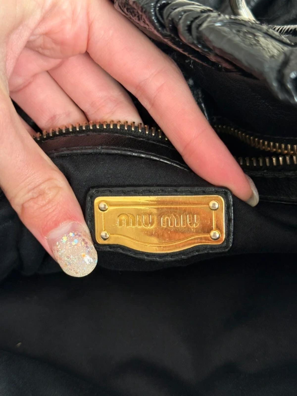 Miu Miu Black Vitello Lux Glazed Leather Ruched Bow Bag