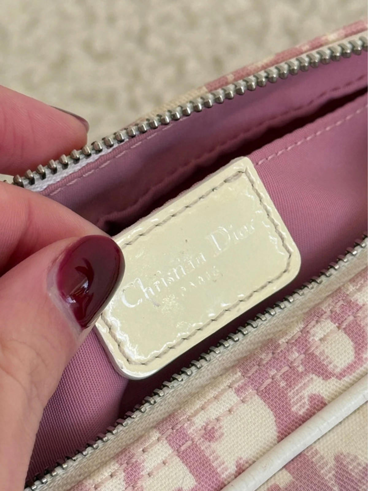 Christian Dior pink & white Oblique canvas mini Pochette shoulder bag with floral