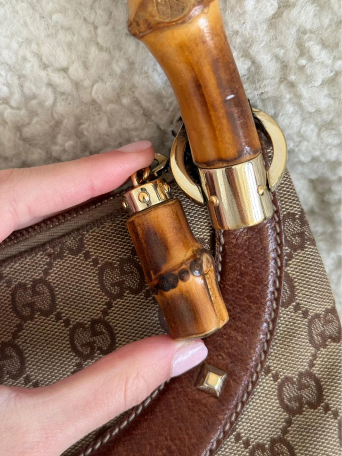 Gucci GG canvas bamboo handle shoulder bag