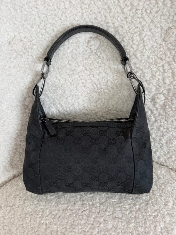 gucci black gg canvas shoulder bag