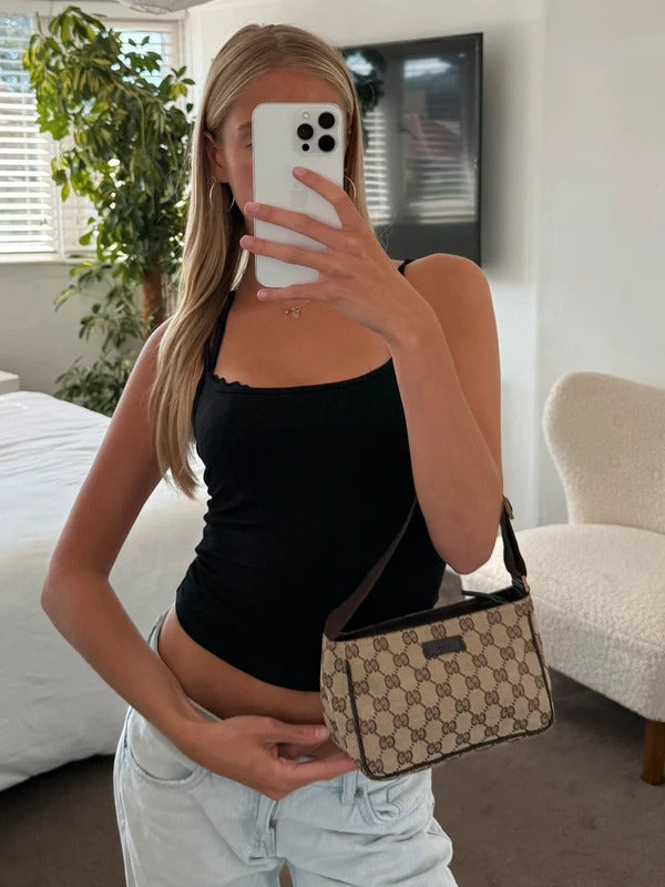 gucci gg canvas shoulder bag beige brown