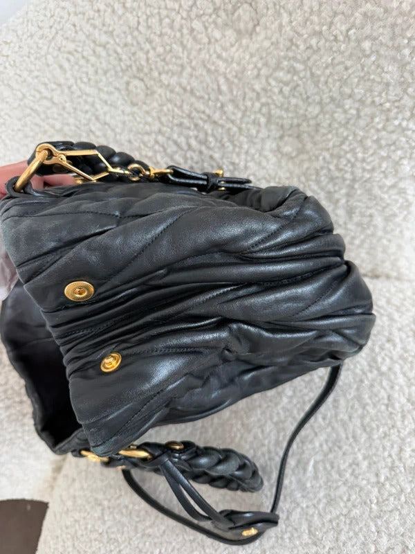 miu miu black matelassé leather coffer bag