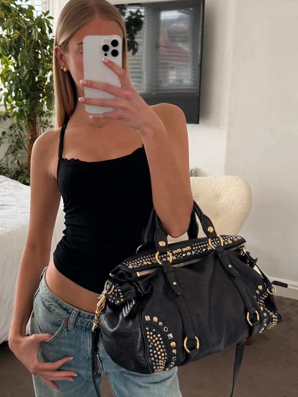 Miu Miu Vitello Lux Studded Bow Bag
