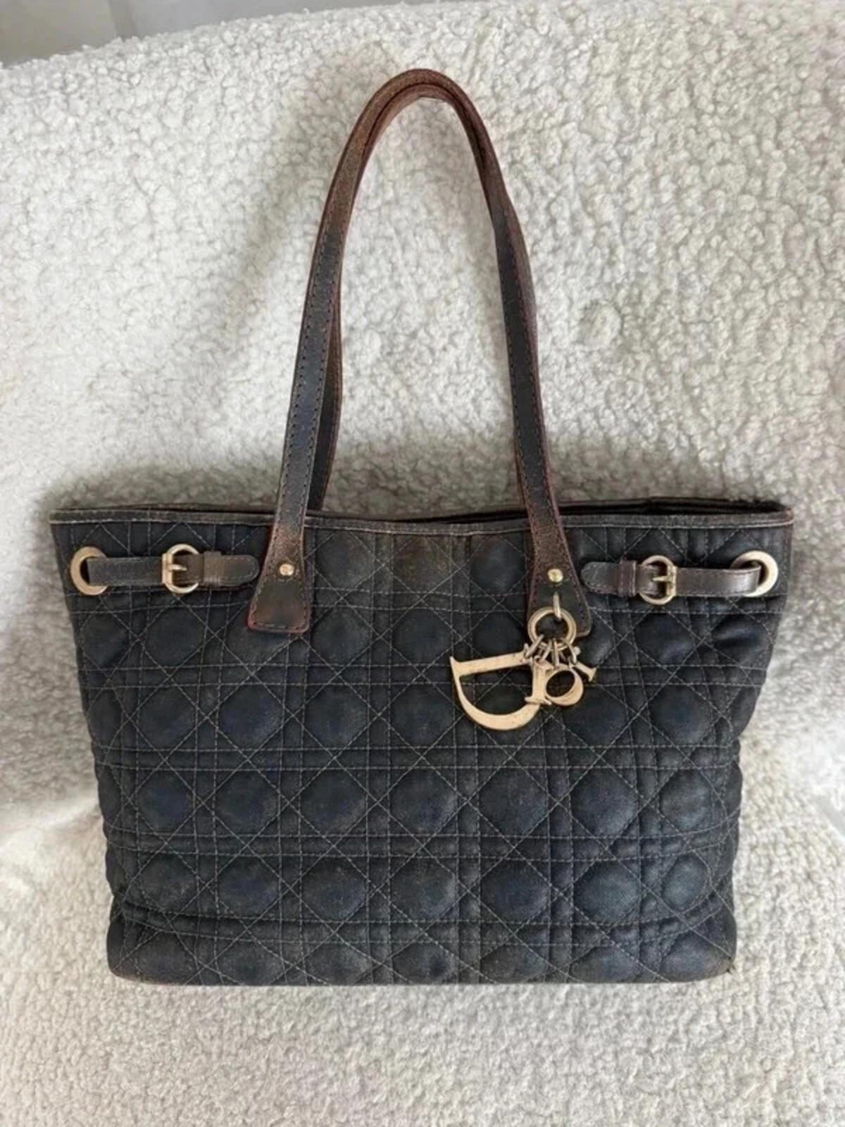 Christian Dior Panarea tote bag in dark denim grey cannage canvas