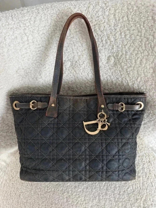 Christian Dior Panarea tote bag in dark denim grey cannage canvas