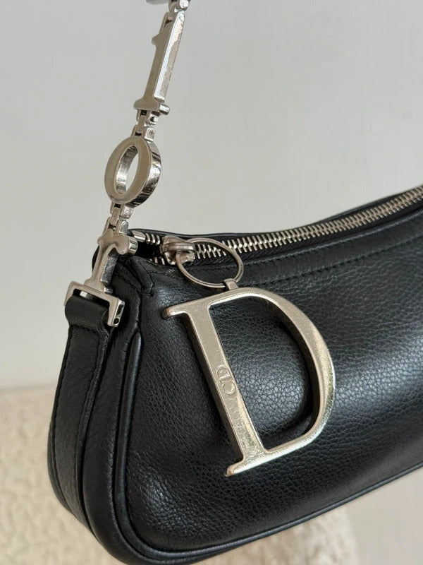 Christian Dior black leather Diorissimo shoulder bag