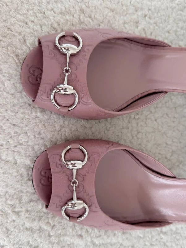 gucci pink guccissima horsebit leather mule heels