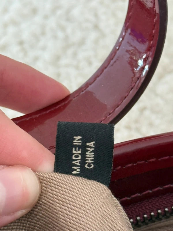 burberry nova check shoulder bag burgundy patent leather baguette