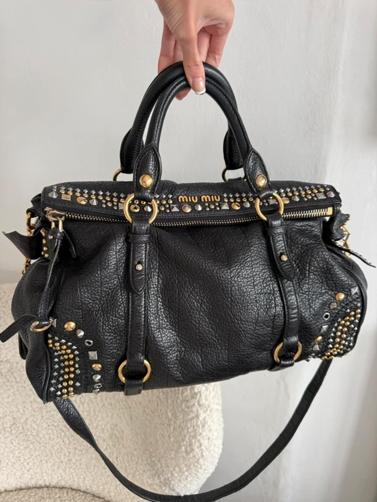 Miu Miu Vitello Lux Studded Bow Bag