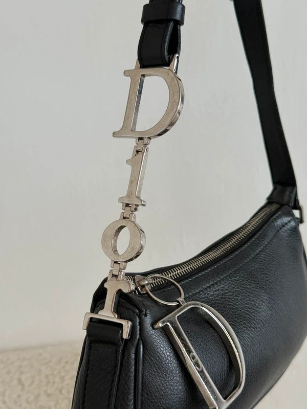 Christian Dior black leather Diorissimo shoulder bag
