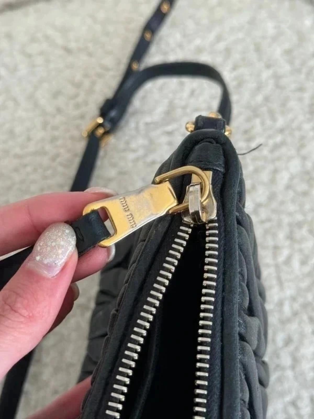 Miu Miu matelassé leather shoulder bag in black