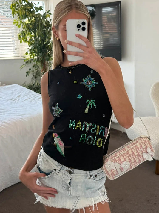 christian dior embellished tank top