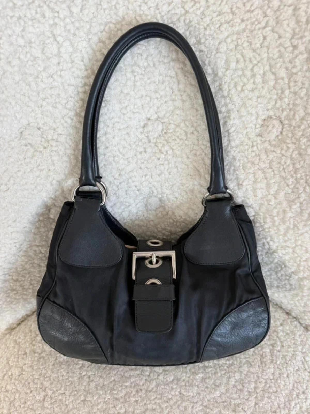 Prada nylon buckle half moon shoulder bag in black