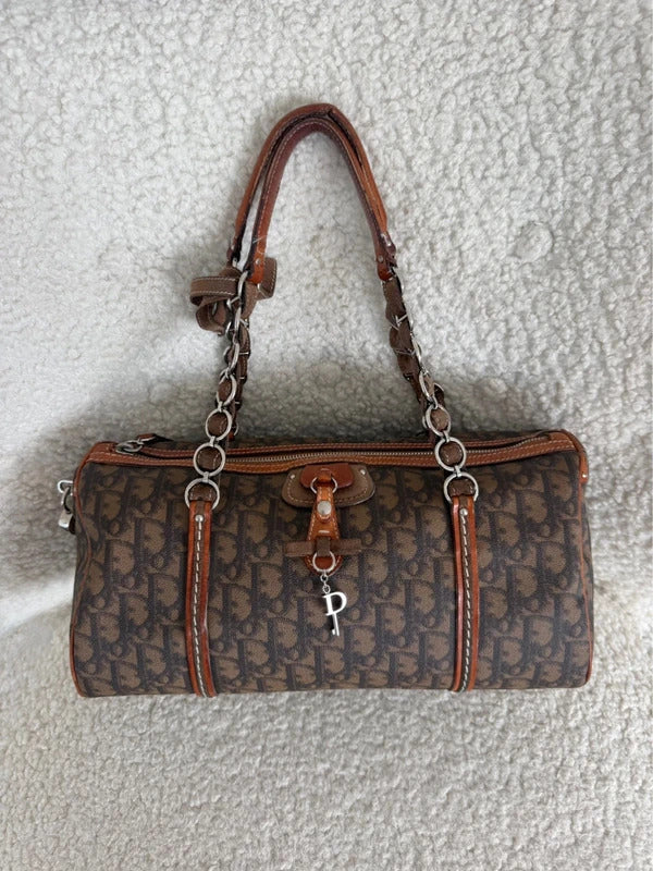 Large christian dior trotter monogram boston shoulder bag