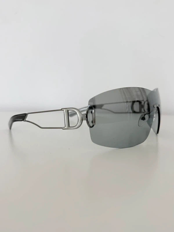 vintage dior shield rimless sunglasses silver