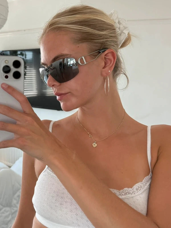 vintage dior shield rimless sunglasses silver