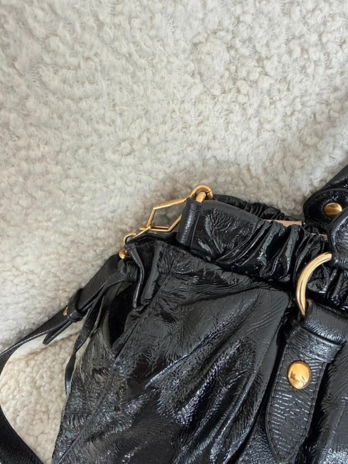 Miu Miu Black Vitello Lux Glazed Leather Ruched Bow Bag