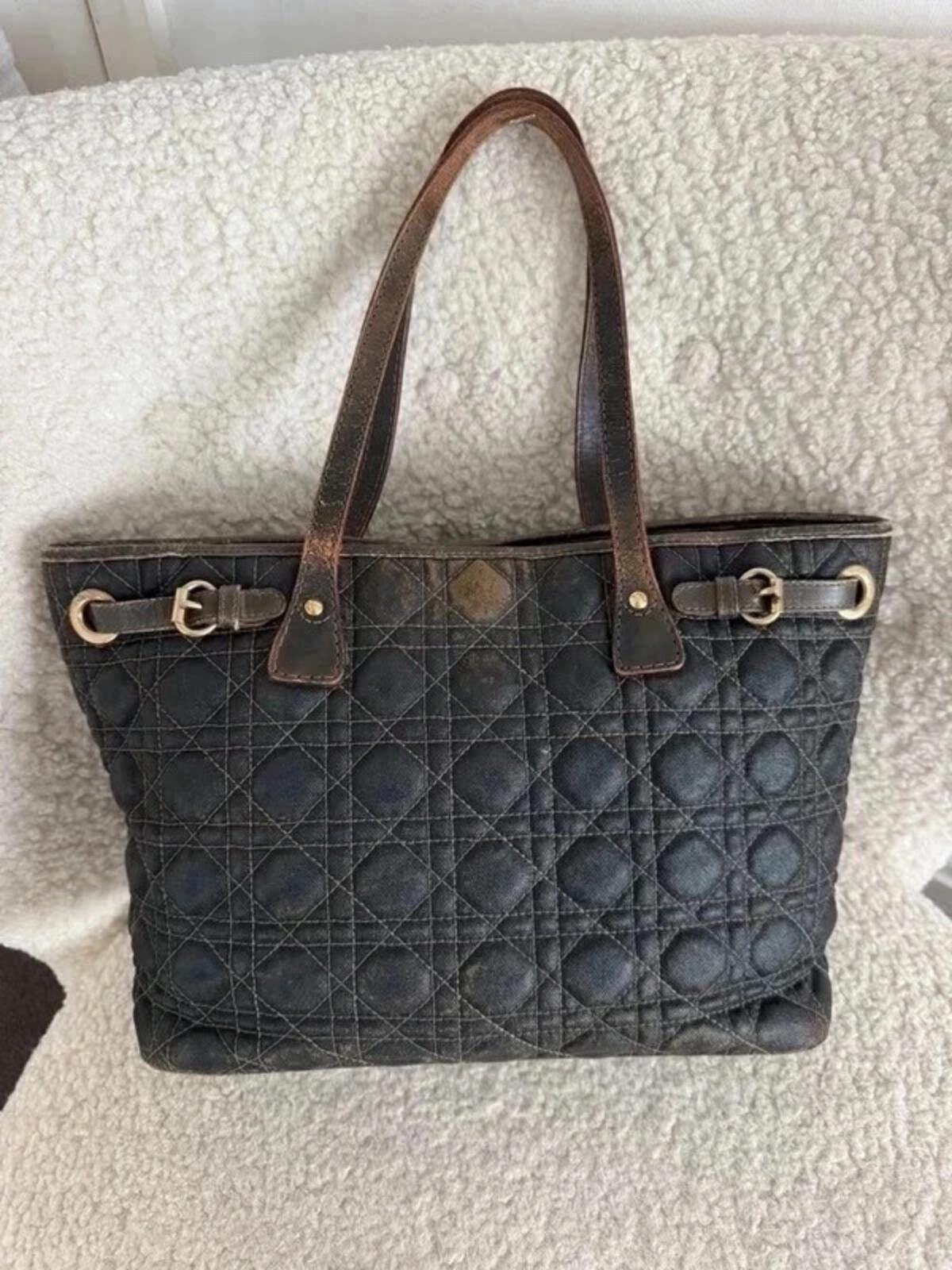 Christian Dior Panarea tote bag in dark denim grey cannage canvas