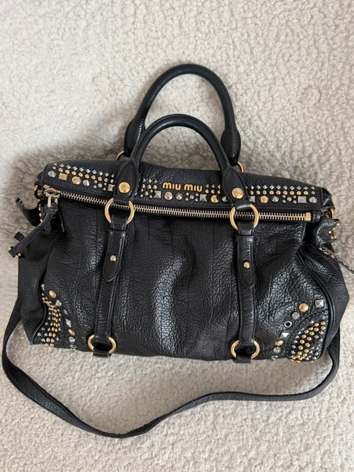 Miu Miu Vitello Lux Studded Bow Bag