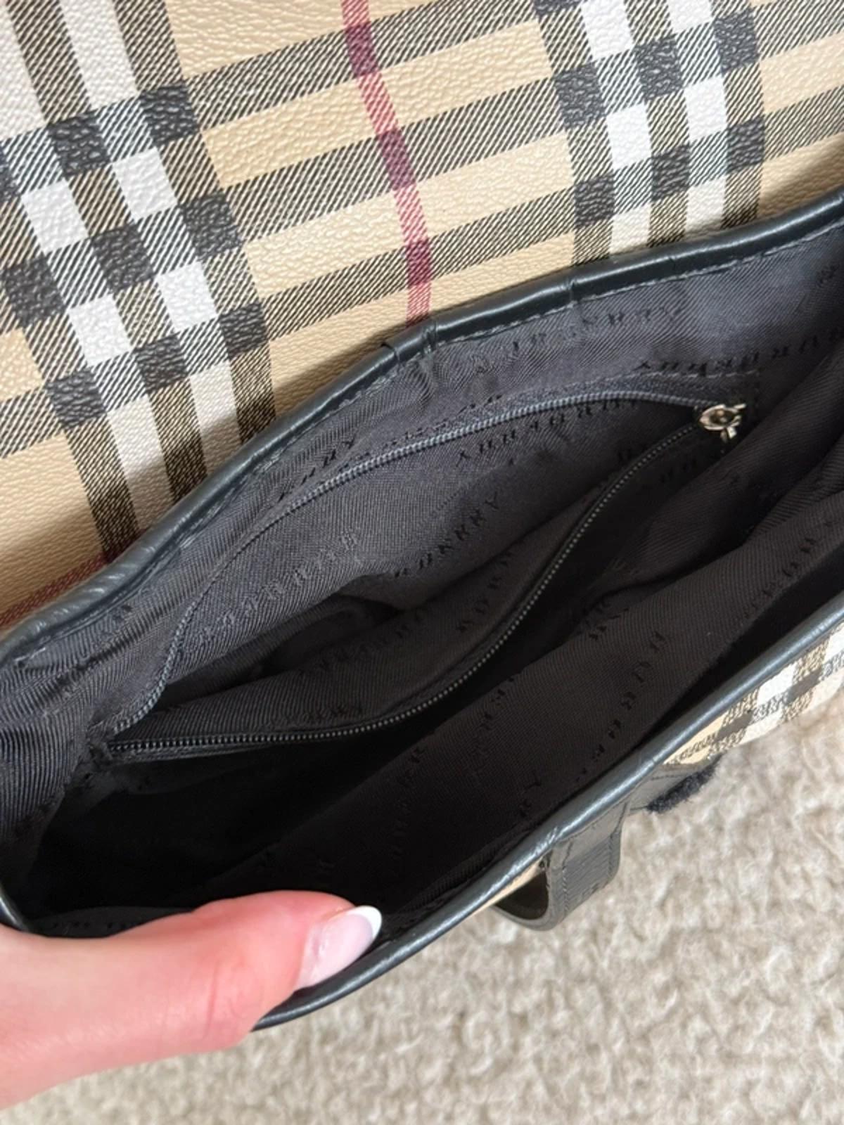 Burberry Nova Check Saddle Bag Black Leather Trim