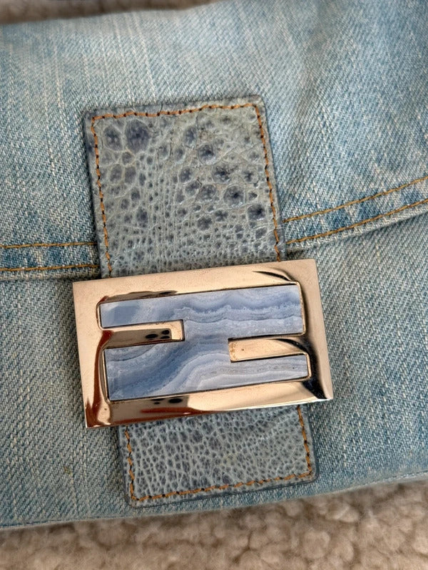 Fendi Denim Baguette Shoulder Bag