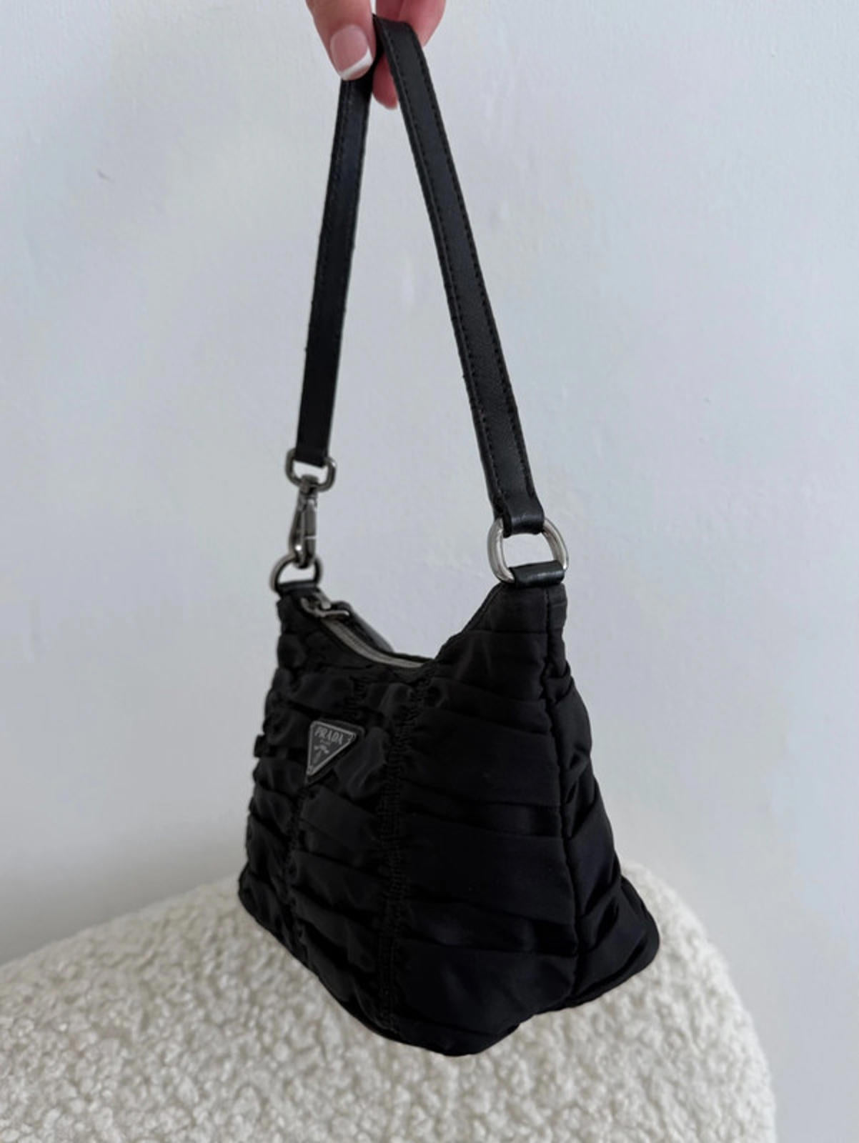 Prada Tessuto Ruched Nylon Mini Shoulder Bag