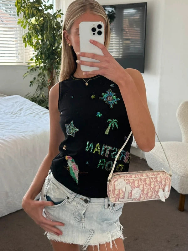 christian dior embellished tank top