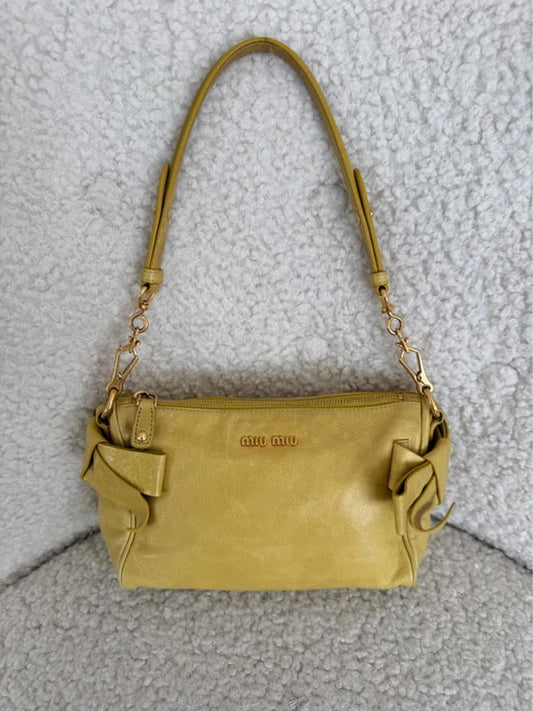 Miu Miu Bow Shoulder Bag Yellow Leather