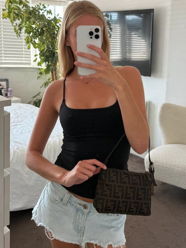 Fendi Zucchino Canvas Pochette Shoulder Bag