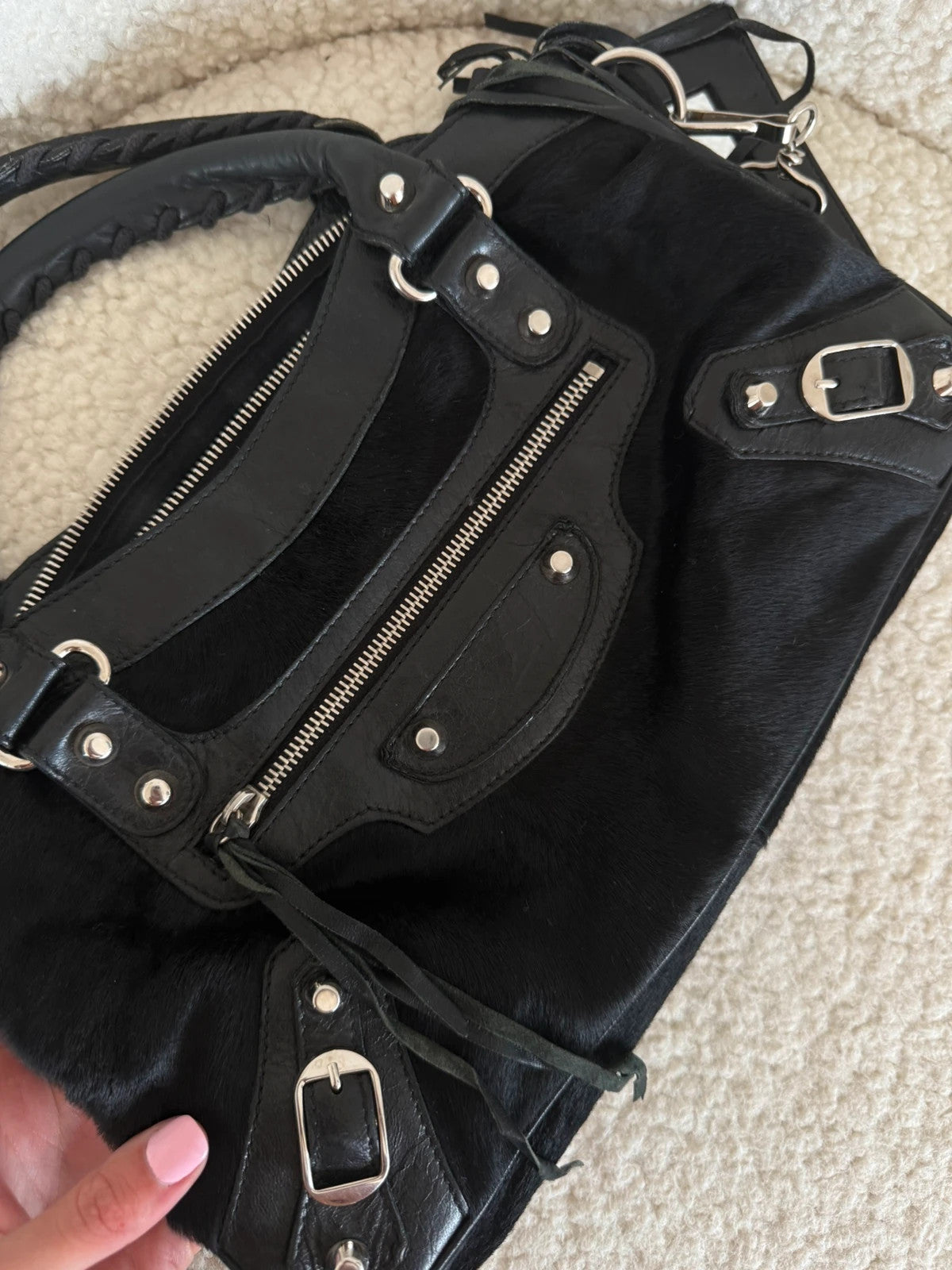 Mini belenciaga pony hair city bag